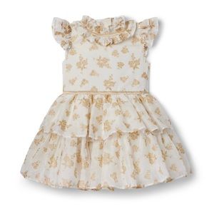 Like New Janie and Jack Glitter Floral chiffon dress girls size 5